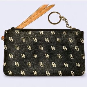 Dooney & Bourke Black and Tan Logo Wristlet